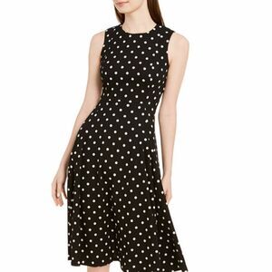 BRAND NEW CALVIN KLEIN PETITE POLKA DOT FIT & FLARE SCUBA CREPE  MIDI DRESS